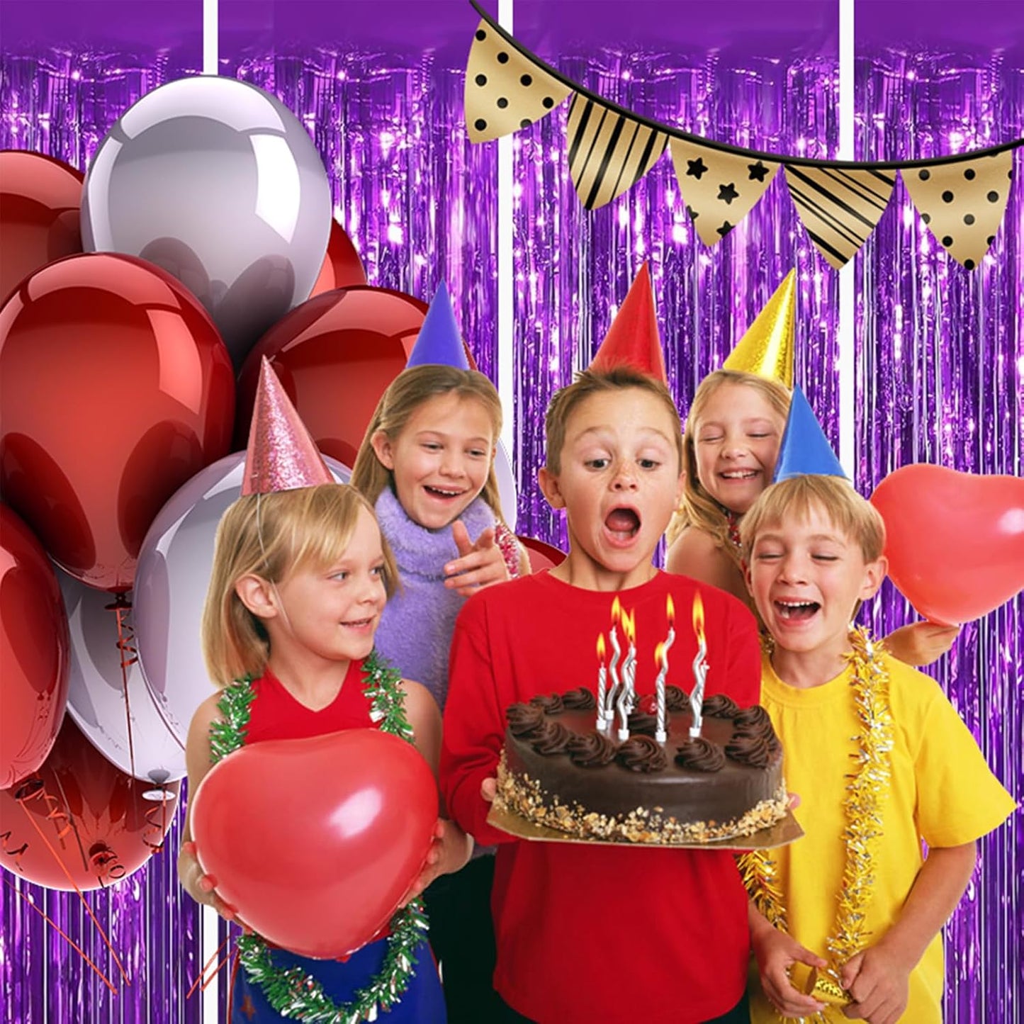 Keyali 4 Pack 3.3 * 8.3 ft Foil Curtain Metallic Tinsel Fringe Curtains Photo Booth Props Backdrop for Birthday Wedding Engagement Baby Shower Christmas Holiday Celebration Partyl,Purple