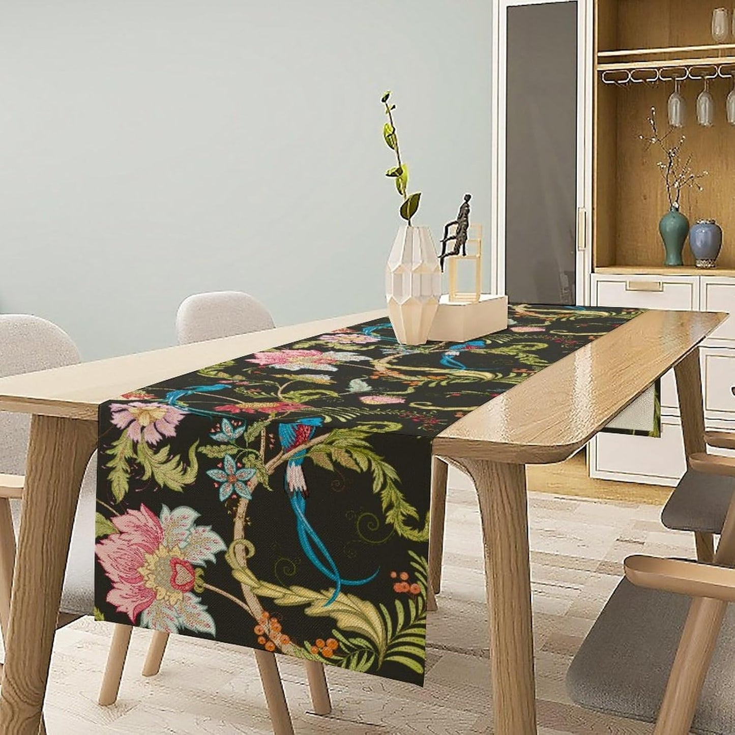 Floral Butterfly Table Runner Seasonal Spring Flower Bird Table Decoration Table Runner for Home Party Decoration 13x36 Inch