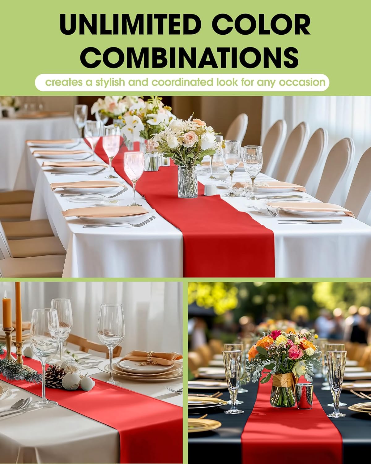 Pureegg Red Plastic Table Runners - 20 Pack, 14'' x 108'', Water Resistant & Disposable Centerpiece Decorations for Table Cloth, Wedding, Birthday, Holiday, Baby Shower, Party, Home Decor