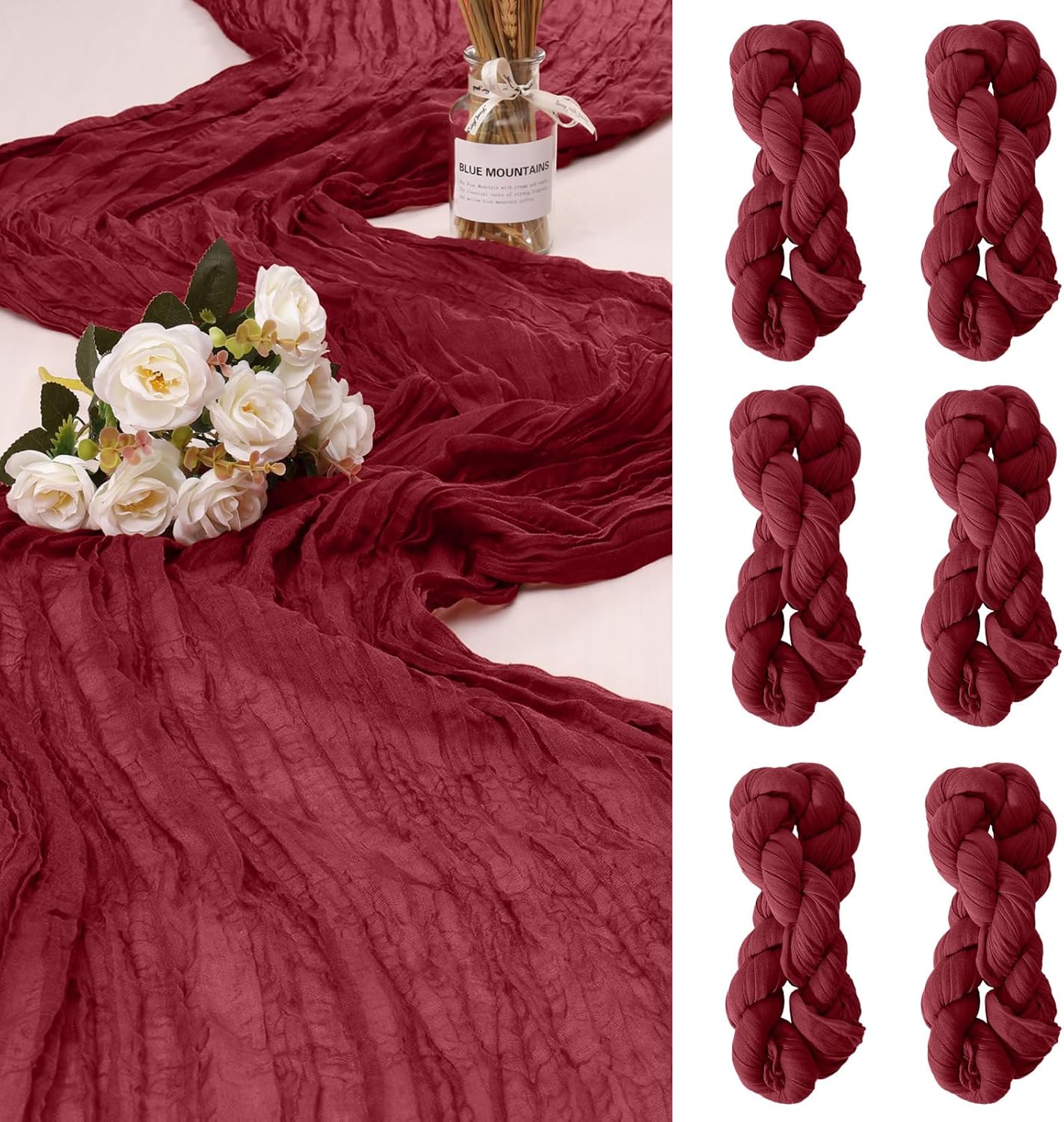 6 Pack Cheesecloth Table Runner 10Ft Christmas Gauze Boho Table Runners for Wedding Decor Bridal Shower Decorations Baby Shower Party(35" x 120")