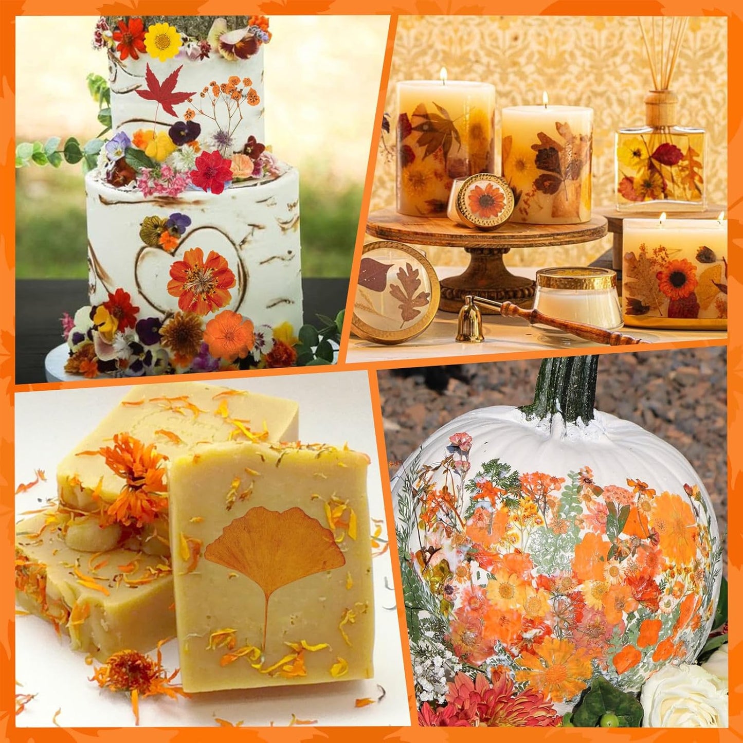 78 Pcs Fall Dried Pressed Flowers with Tweezer, Fall Themed Real Dried Flowers Leaves for DIY Crafts Resin Molds, Yellow Orange Dried Flowers for Autumn Halloween Thanksgiving Decorations