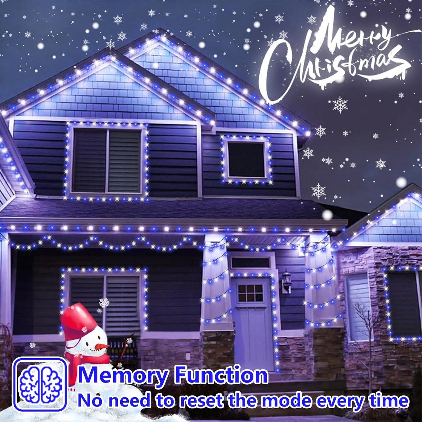 YEGUO 66ft 200 LED Christmas Lights Outdoor Waterproof, White and Blue String Light Indoor, Green Wire Twinkle Tree Light Plug in with Timer Memory 8 Modes