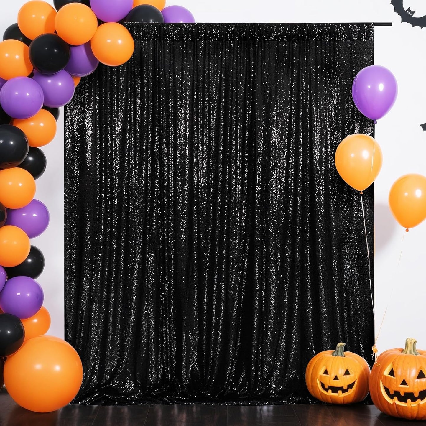 Eternal Beauty Black Sequin Backdrop, 6x8 Ft Halloween Glitter Background Curtains for Shimmer Photography Party Wedding Birthday Back Drop Decor