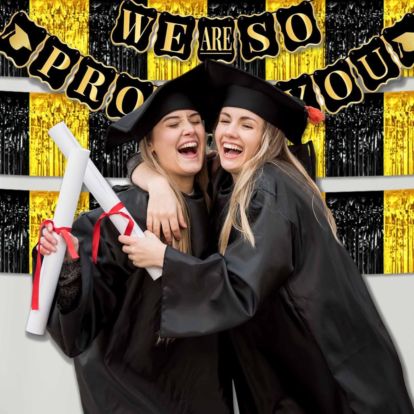 6 Pack 10 Ft Black and Gold Foil Fringe Garland Metallic Streamers Tinsel Banner Wall Hanging Garland Backdrop for Parade Floats, Halloween, Christmas, Thanksgiving, New Year Party Decorations