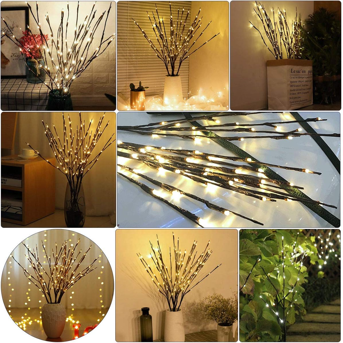 Led Branch Light Battery Operated Lighted Branches Vase Filler Willow Twig Lighted Branch 30 Inch 20 LED for Christmas Home Party Decoration Indoor Outdoor Use Pack of 2 Warm White