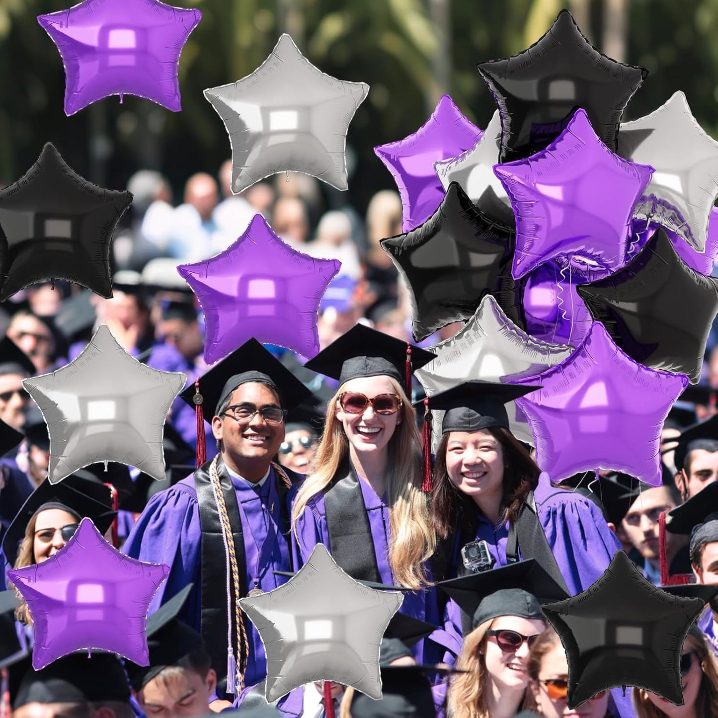 Purple Black Star Balloons 18Inch Lavender Purple Silver and Black Pentagram Foil Balloon 12Pcs Violet Stars Shape Foil Helium Balloon for Girls Women Birthday Graduation Halloween Cartoon Party Decor