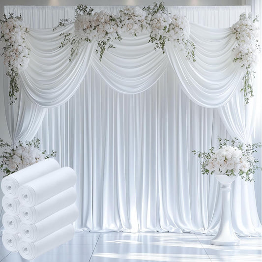 10ftx12ft Wrinkle Free White Backdrop Curtain, 8 Panels 12FT Height White Wedding Backdrop Drapes, Silky Polyester Back Drop Cloth for Birthday Photography Background Party Backdrop Draping