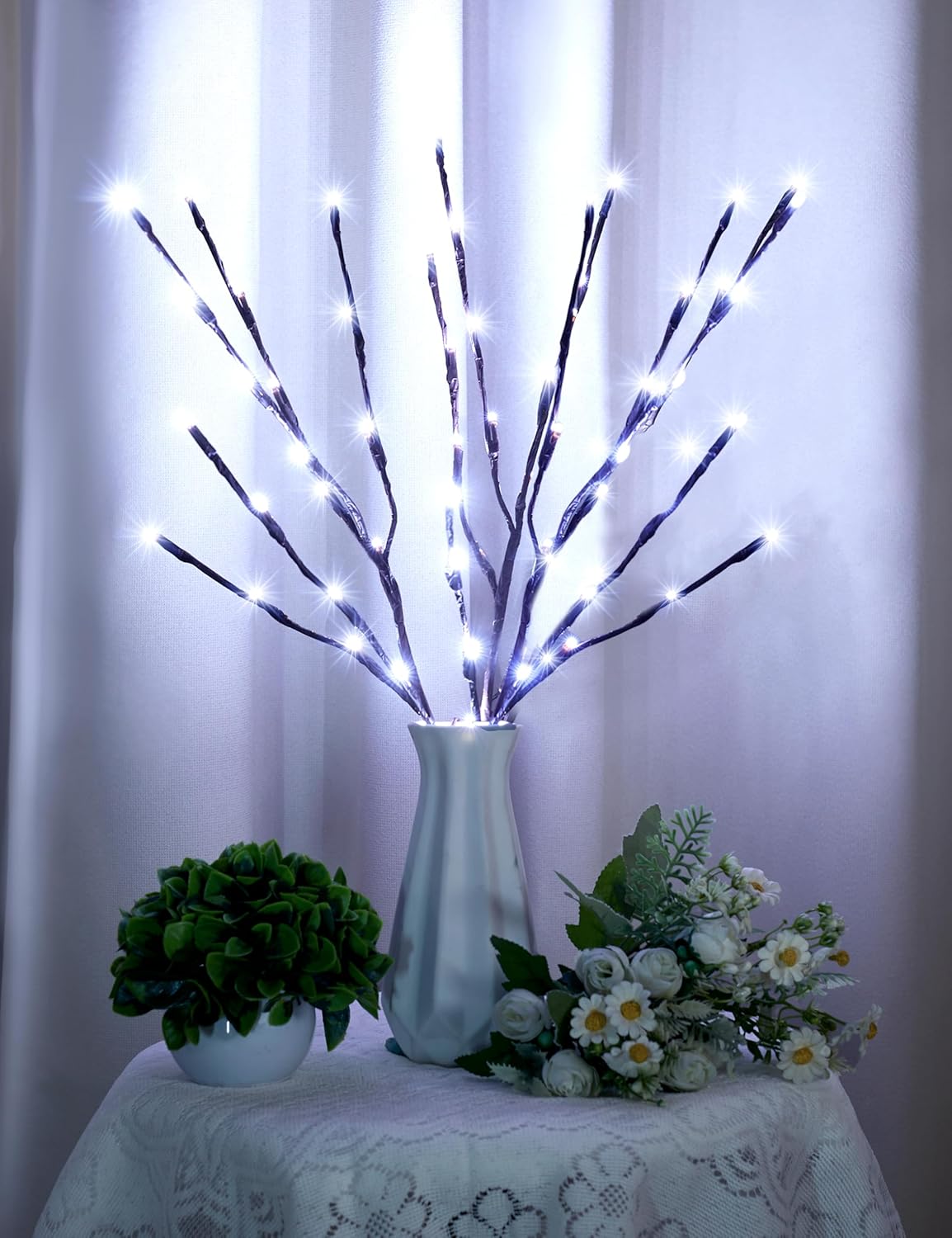 3 Pack Lighted Branches for Vases Plug in - 24Inch 60 LED Christmas DIY Twig Pathway Lights, Artificial Tree Bendable Xmas Fairy Lights with Stakes for Outdoor Indoor Party Decoration, Pure White