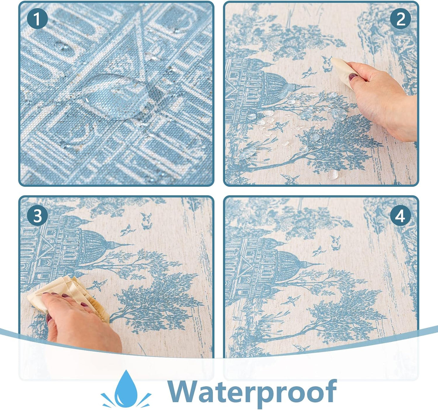 MYSKY HOME Linen Vintage Rectangle Tablecloth 60x102 Inches, Blue Castle Print Table Cloth for Dining Table I Tabletop I Parties/Outdoor I Spring/Summer Waterproof Fabric Farmhouse Tablecloth