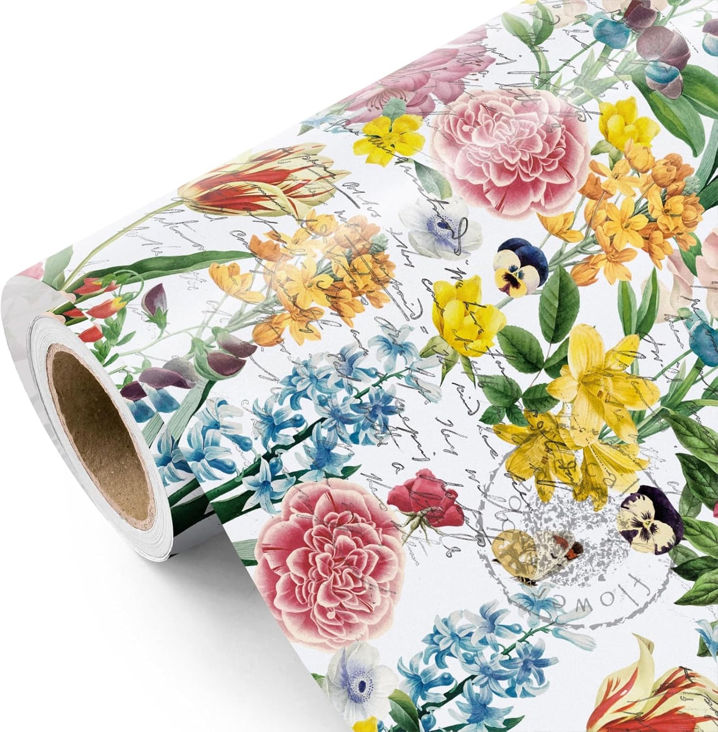 WRAPAHOLIC Floral Wrapping Paper Roll - Mini Roll - 17 Inch x 33 Feet - Garden Flower Wrapping Paper, Perfect for Girls Women Birthday, Wedding, Bridal Shower