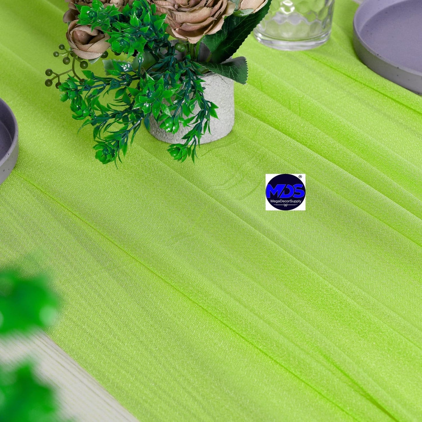 MDS 5 Pack 10ft Chiffon Table Runner 29 x 120 Inches Sheer Wedding Runner Romantic Rustic Table Runner for Wedding Decorations, Birthday Parties, Bridal Shower Party Arch Decor - Parrot Green