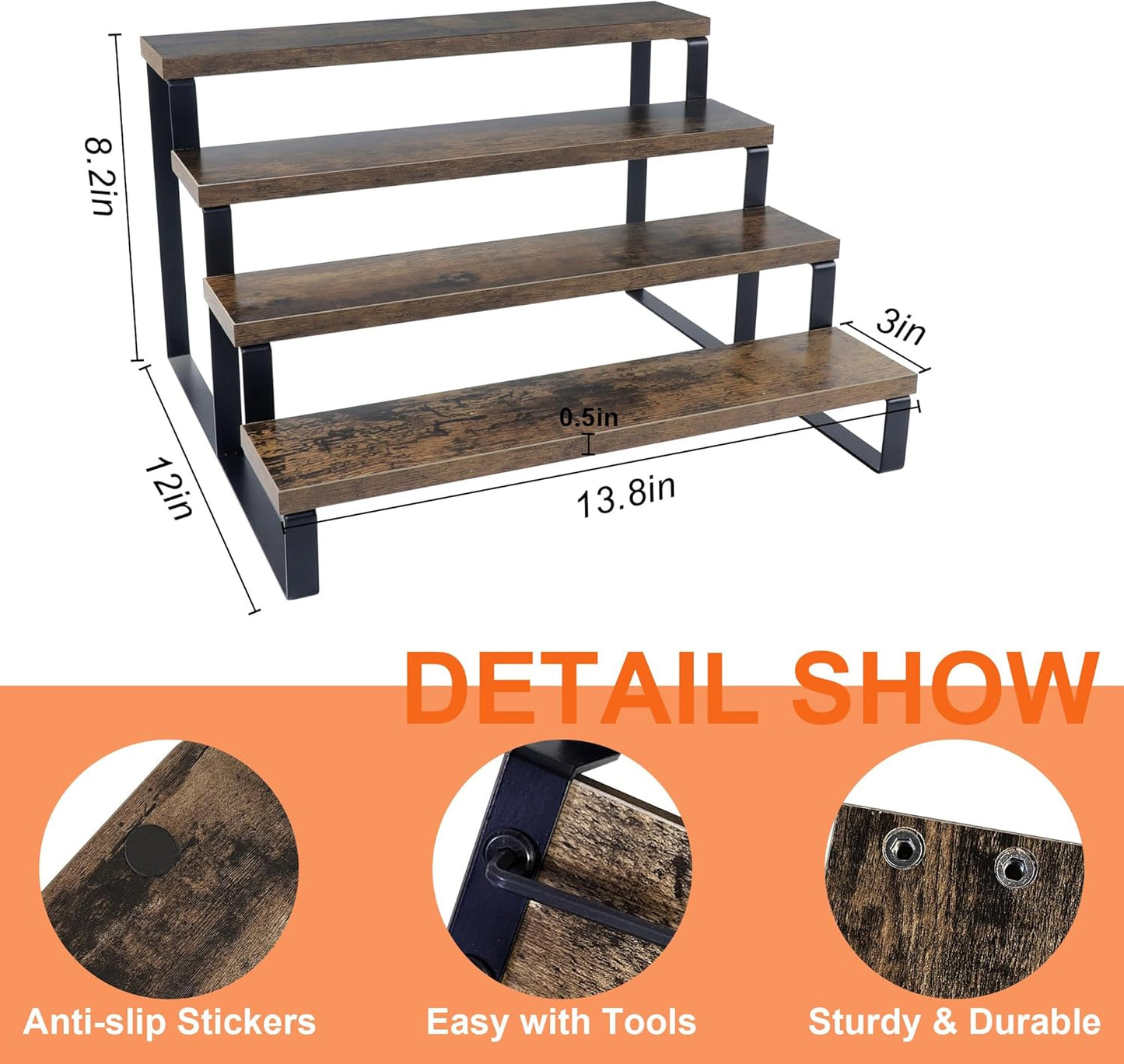 Wooden Cupcake Stand, 4 Tier Rustic Cupcakes Stands, Stepped Cupcake Ladder, Wood Display Stand Riser Shelf for Desserts, Perfume, Spice, POP Firgures and Collections