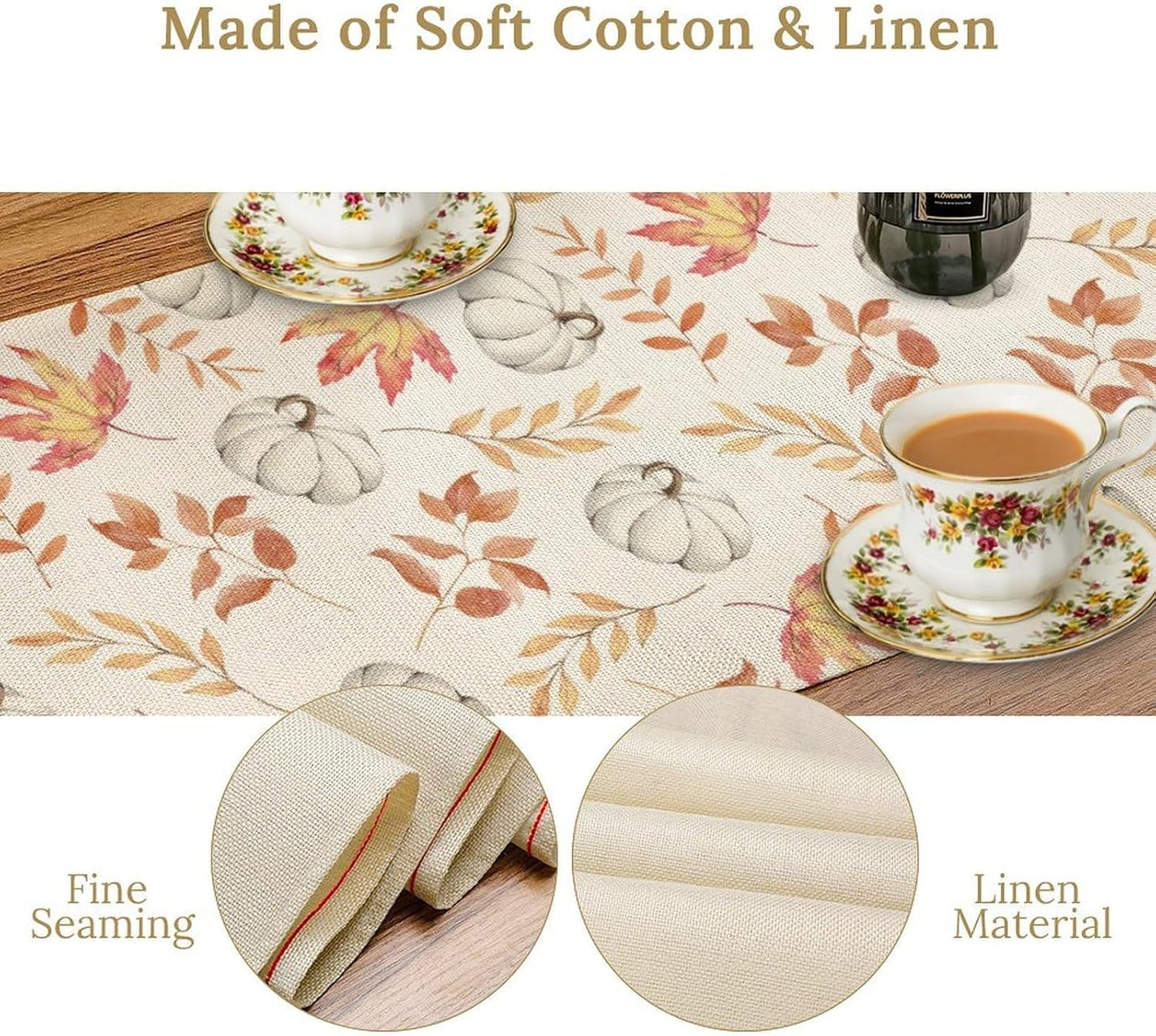 Pumpkin Leaves Table Runner,Seasonal Autumn Thanksgiving Kitchen Dining Table Decoration for Home Party Decor 13x90 Inch