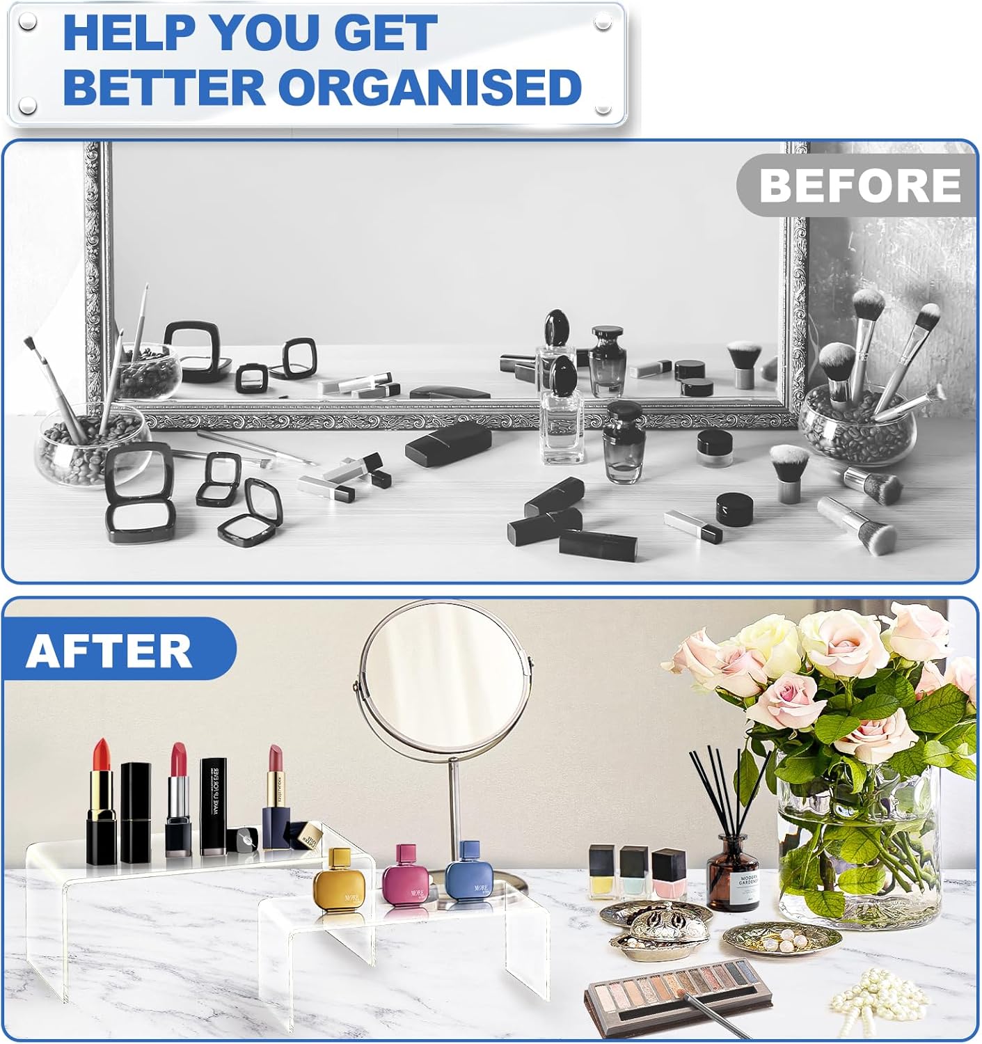 Aheroi Large Acrylic Risers, 8 Pcs 2 Set(7”L~8”L~9”L) Acrylic Display Set Rectangular Stands Shelf Clear Display Risers for Decor, Cake Shelves Retail Shoe Showcase