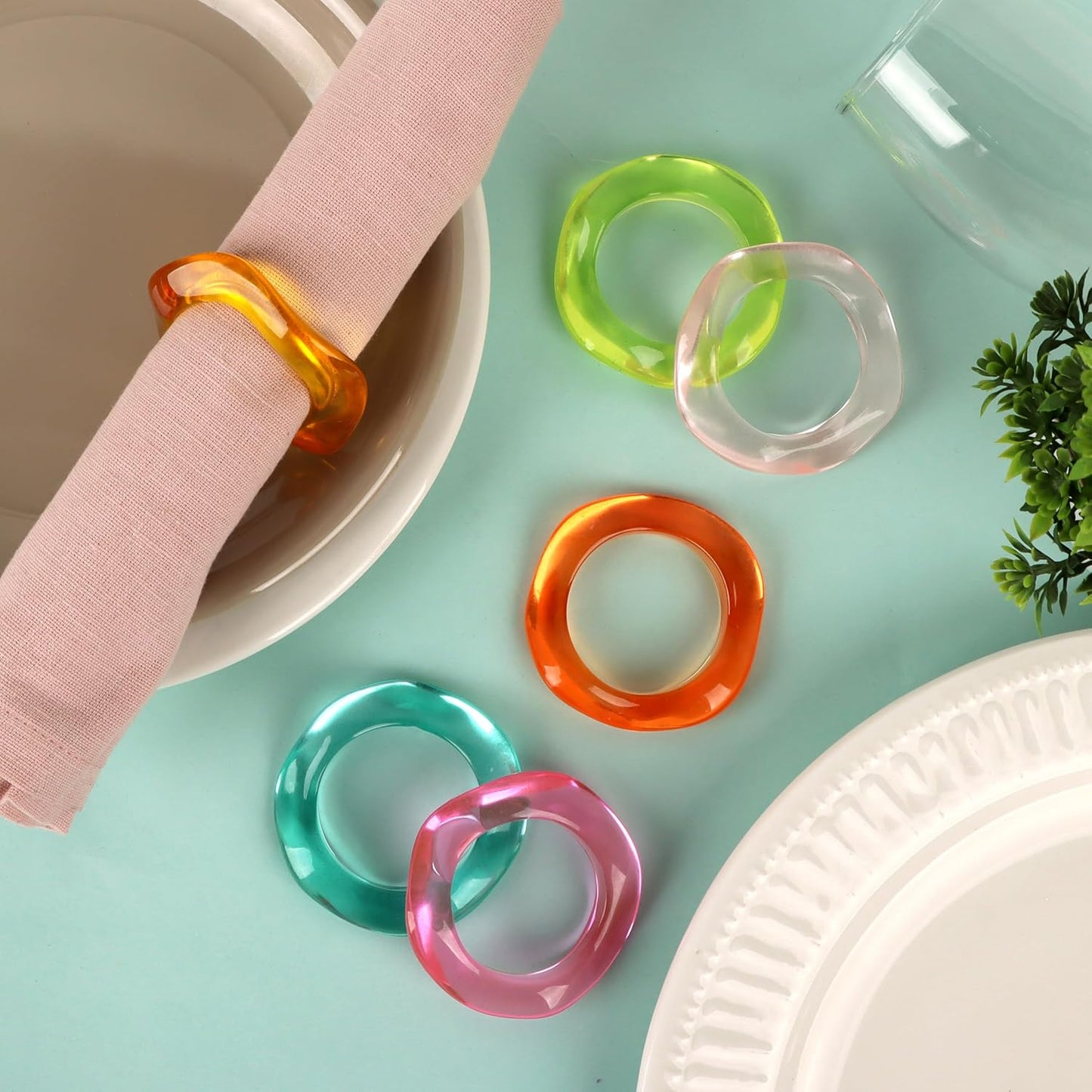 Set of 12 Epoxy Resin Napkin Rings - Handcrafted Napkin Ring Holders 1.5" Napkin Rings for Christmas Party Decoration, Dinning Table, Family Gatherings, Table Décor(Multi Pastel)- ALPHA Living HOME