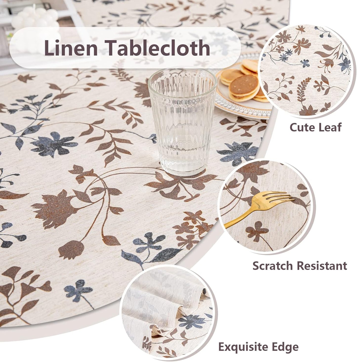 MYSKY HOME Rustic Tablecloth Classic Brown Leaves Printed Linen Fabric Table Cover Waterproof Fabric Tablecloth Farmhouse Decoration 60x84 Inches Rectangle/Oblong for Kitchen Dining and Outdoor Use