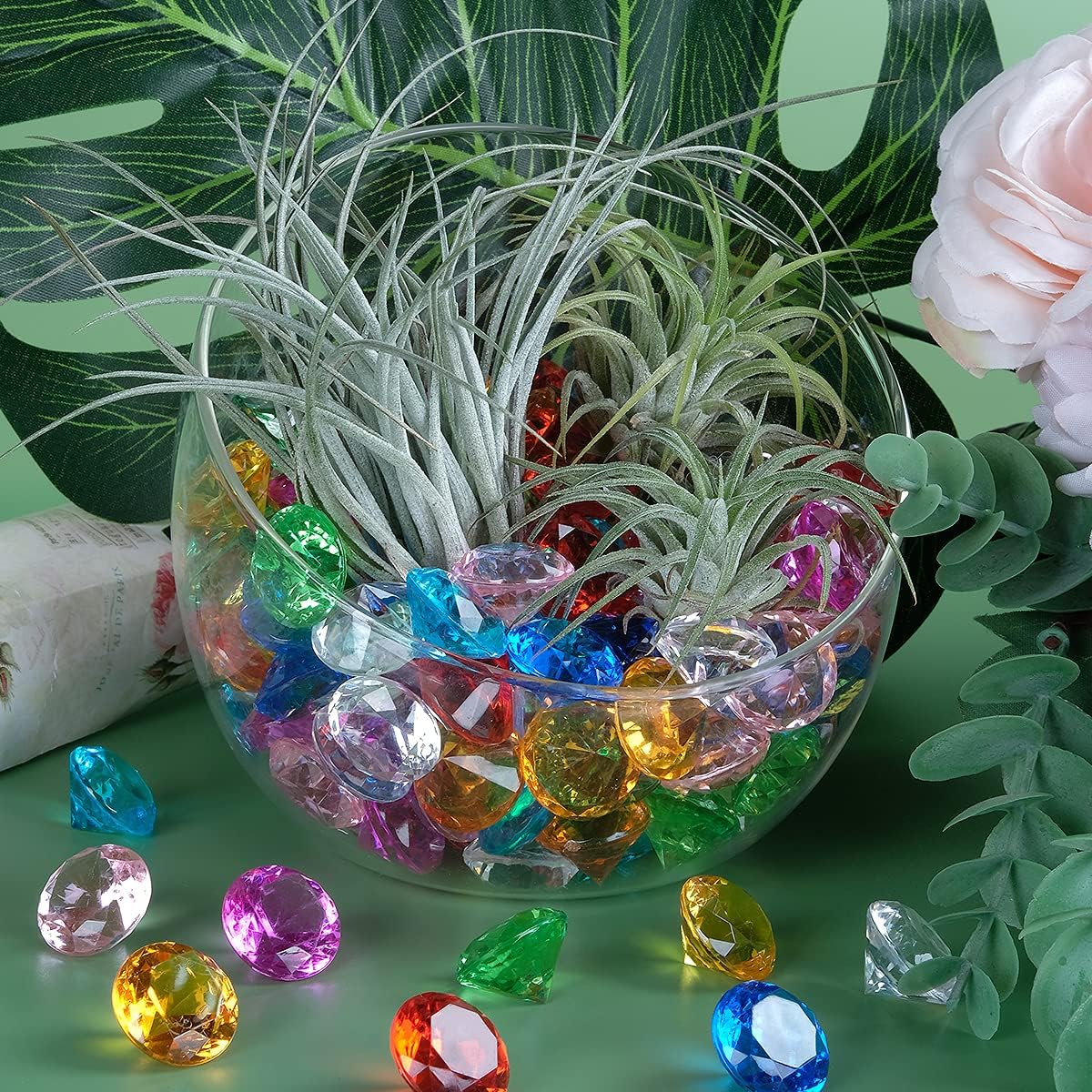 Acrylic Diamond Fake Gems Vase Filler, Babenest 240pcs 3/4 Inch Faux Diamonds Crystals Jewels for Table Scatters Wedding Party Easter Event Arts & Crafts Birthday Decoration Favor (Multicolor)