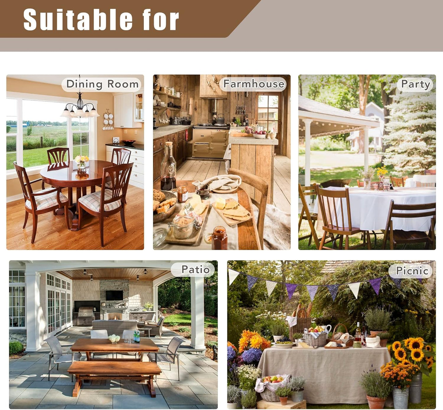 Fitable Faux Linen Tablecloths Rectangle 60 x 102 Inch - 2 Pack Neutral Table Clothes for 6-8 Foot Tables, Nature Faux Burlap Kitchen Table Cover for Dining, Party, Farmhouse, Banquet, Buffet