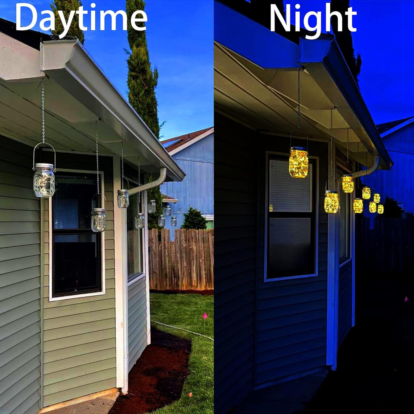 Solar Mason Jar Lights,4 Pack 30 Led Starry Fairy String Hanging Jar Lights,Solar Lanterns for Outdoor Patio Party Garden Wedding Halloween Christmas Projector Decor Light(Mason Jars/Handles Included)