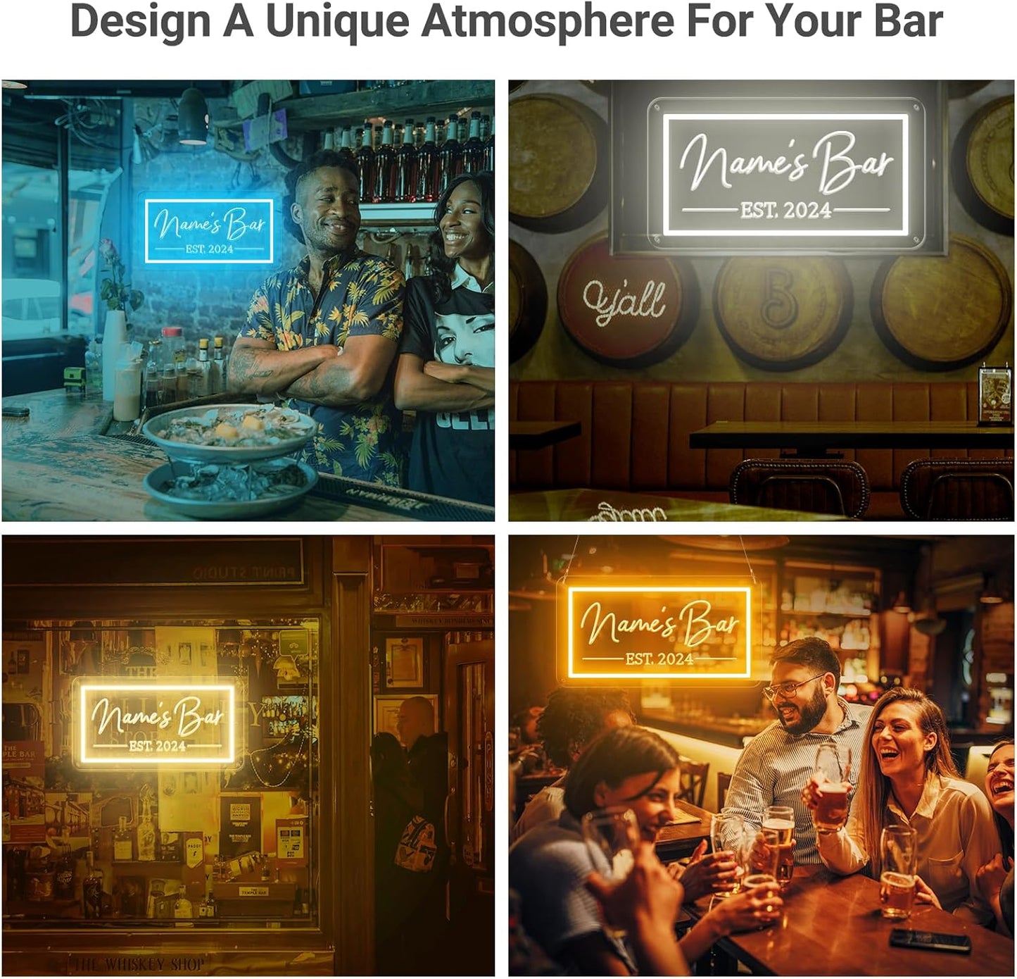 Custom Bar Neon Sign, Personalized LED Beer Signs for Home Bar Man Cave, Customized Neon Light for Men Dad Gifts, Customizable Neon Signs for Pub Tavern Bistro Lounge Party Business Wall Decor