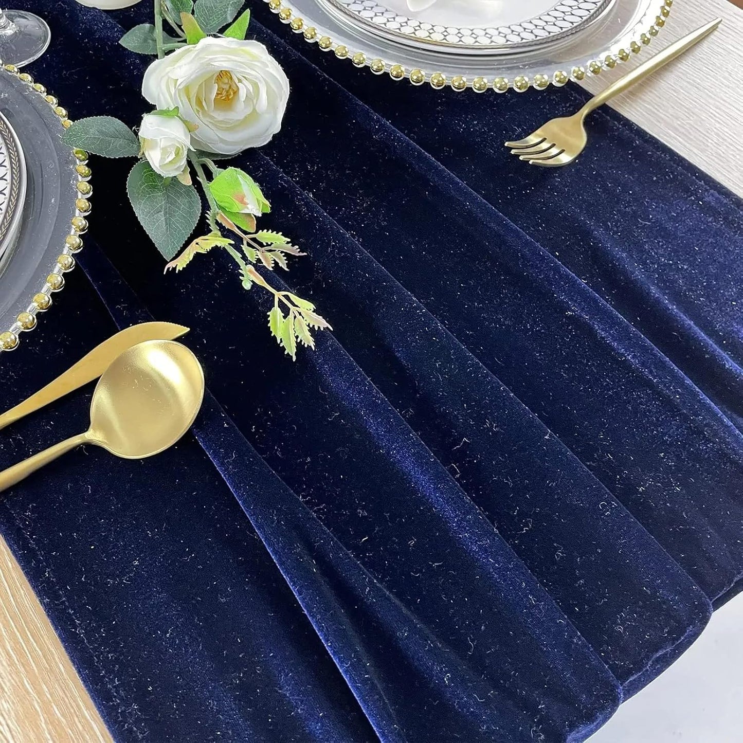 Velvet Table Runner, 5 Pack Luxurious Wedding Reception Decorations Soft Velvet Fabric Table Linen Overlay for Party (20 x 120 inch, Navy)