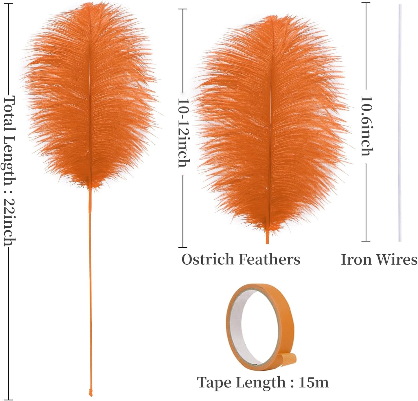 Holmgren Orange Ostrich Feathers Bulk - 20pcs Making Kit 22 Inch Ostrich Feathers for Vase, Floral Arrangement, Wedding Party Centerpieces and Halloween Home Decor (Orange)