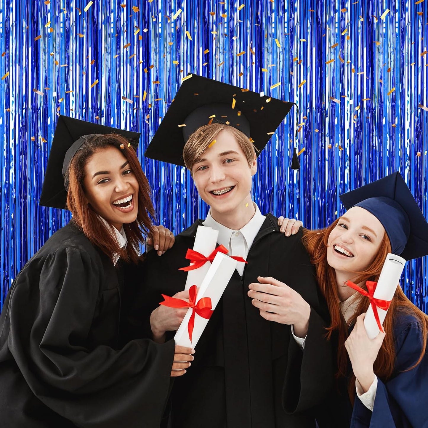 2 Pack Blue Foil Fringe Curtains Streamers Party Decorations 3.3 x 8.2 ft, Blue Tinsel Curtain Fringe Backdrop for Parties, Door Fringe Birthday Streamers, Photo Booth Backdrops, Party Decor