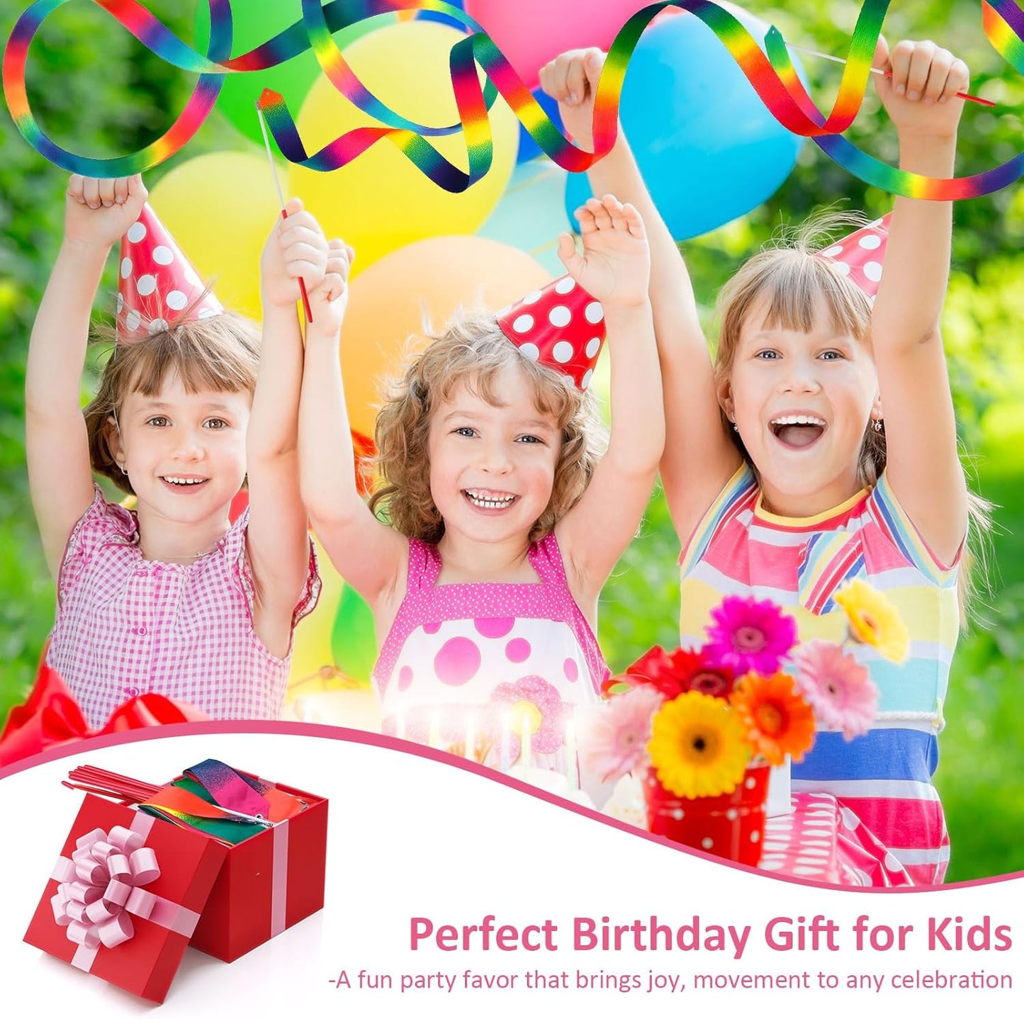 12 Pack Dance Ribbons for Kids, Dance Class, Birthday Party, Gymnastics, Princess Party Favors (Gradient)