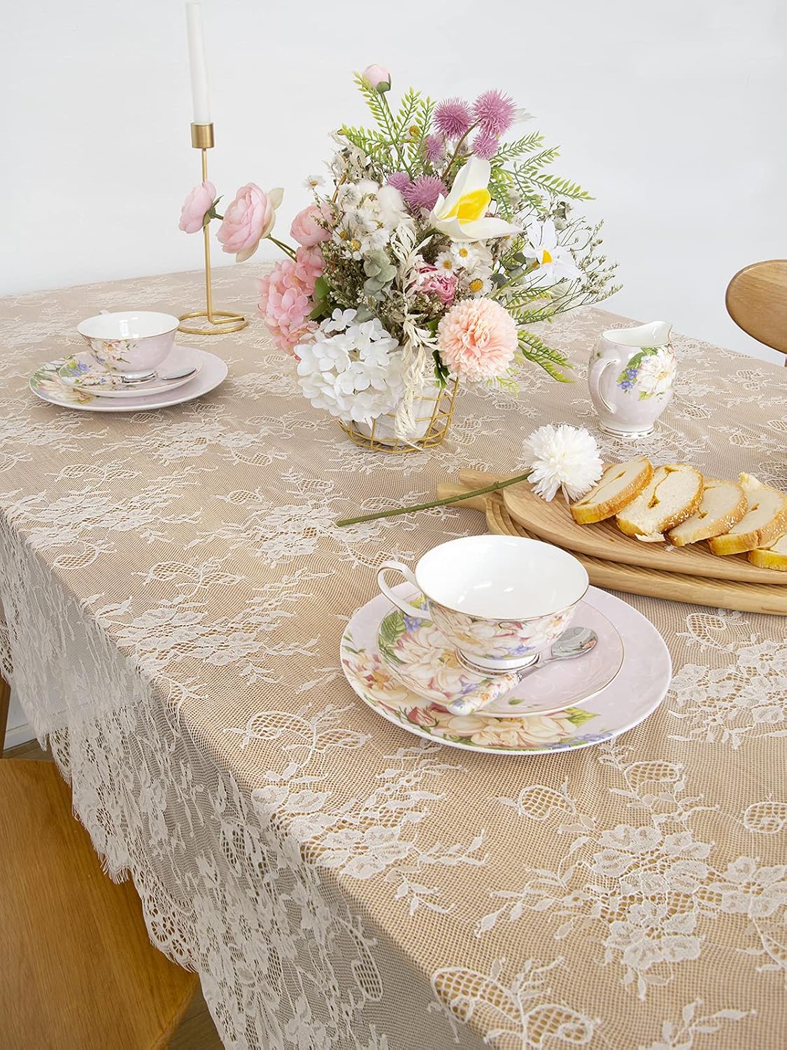 LuoluoHouse Set of 2 Ivory Lace Tablecloths Rectangle Chic Wedding Embroidered Tablecloth 60x120 inch Decorative Tablecloth for Farmhouse Party Birthday Kitchen Table Linens