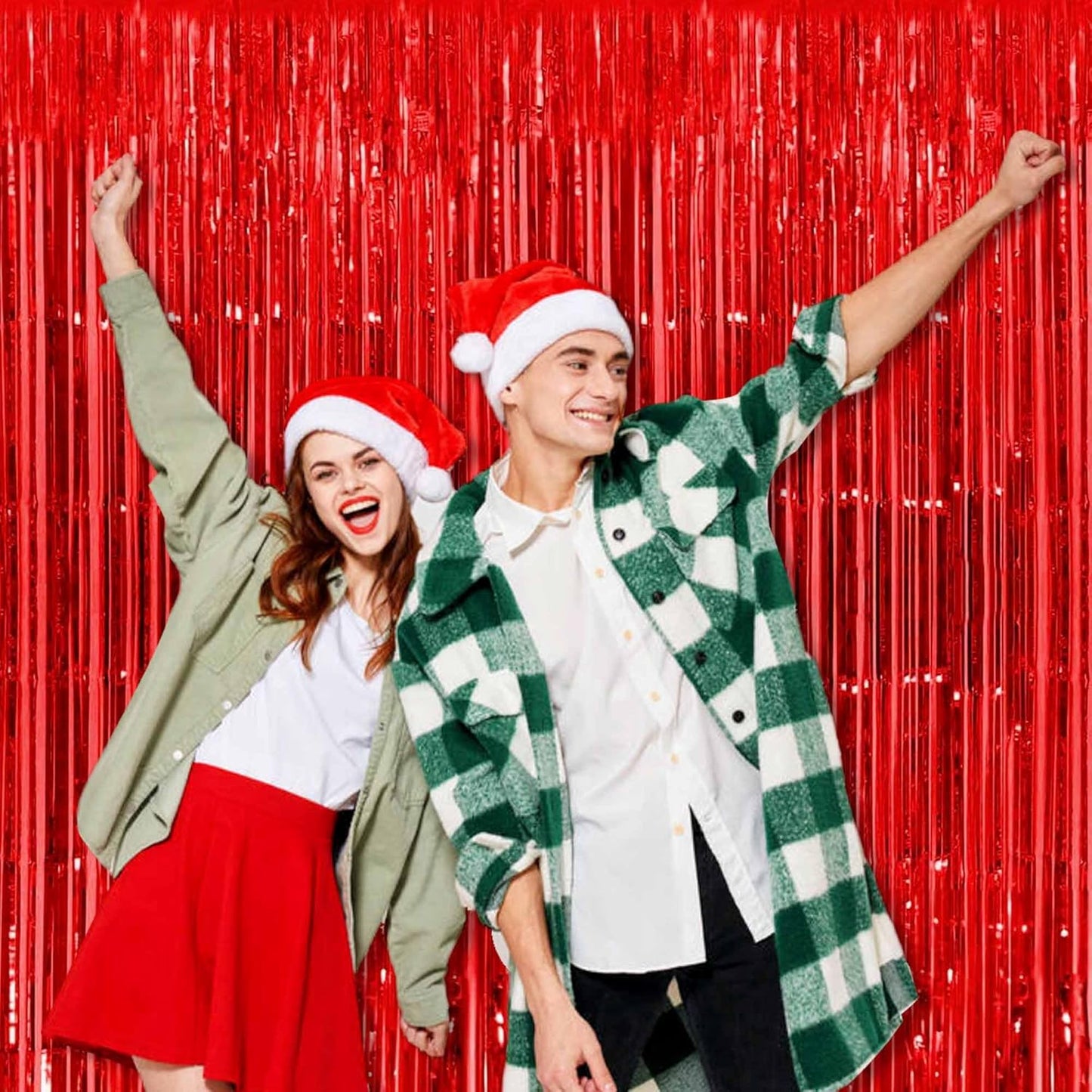 3 Pack Red Foil Fringe Curtains Backdrop, 3.28 x 9.8 Ft Metallic Streamers Tinsel Curtains Background for Photo Booth, Birthday, Halloween, Christmas, Thanksgiving, New Year Party Decorations