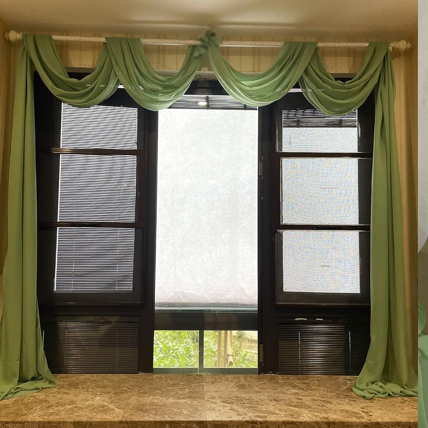 EHLDekol 13ft Sage Green Chiffon Table Runner, 29x156 Inches Romantic and Rustic Boho Wedding Runner, Sheer Bridal Party Decorations