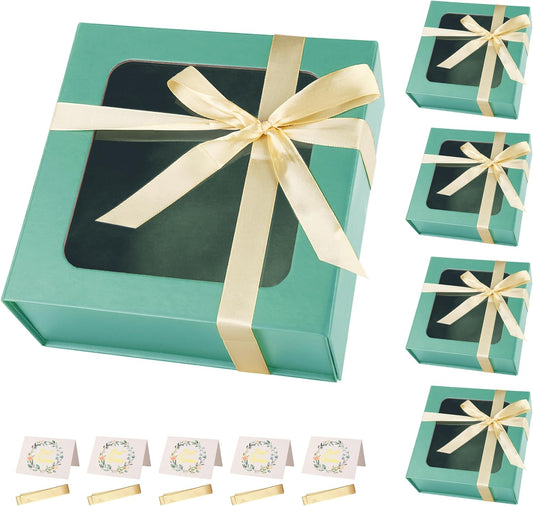 Light Green Gift Boxes with Window,7.5"x7.5"x3.1" Bridesmaid Boxe for Gift Giving,Birthday Gift Box with Magnetic,Closure Lid Gift Boxes for Presents,Cute Boxe,Luxury for Gift Packaging,Gift Box for Wrapping Gifts
