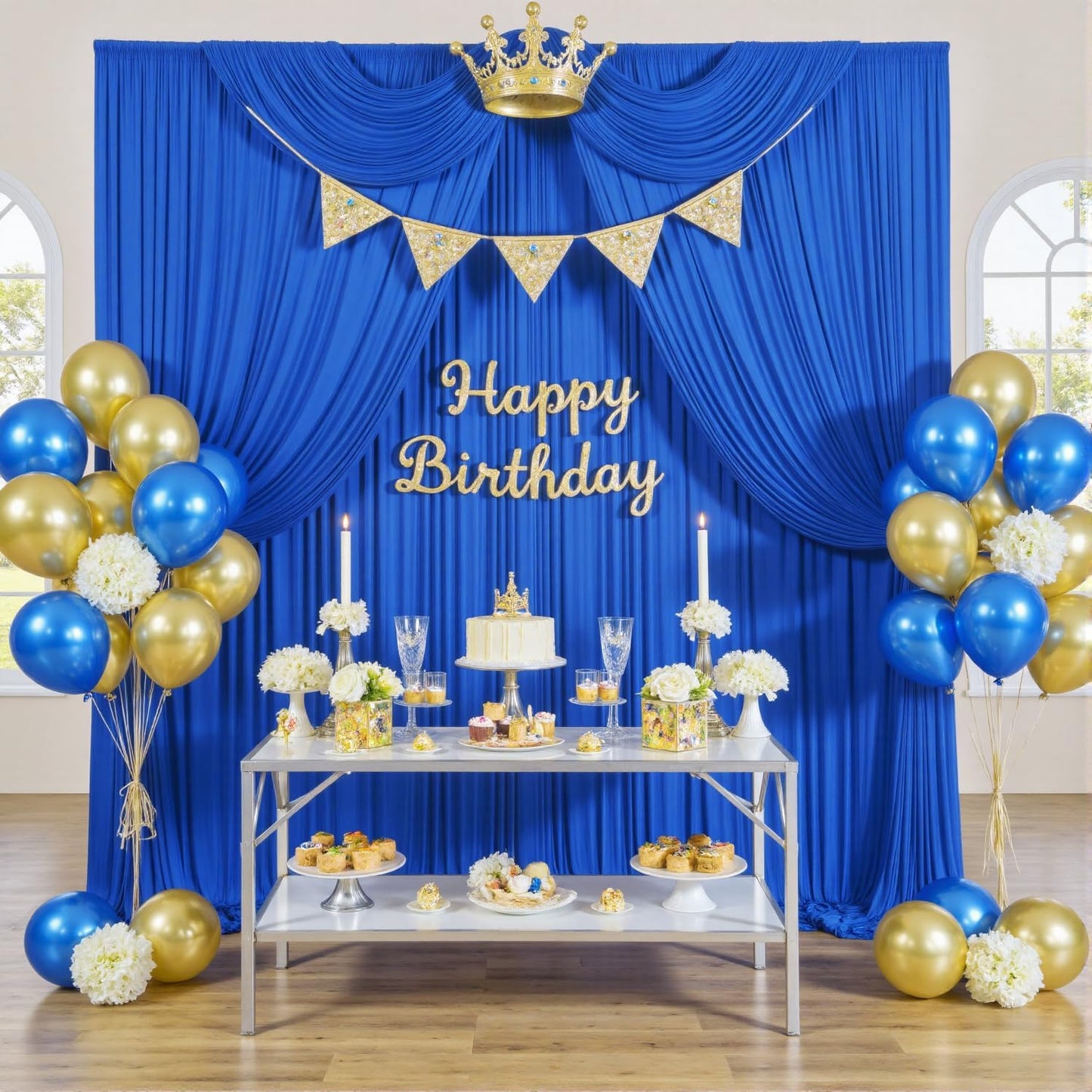 50ftx12ft Wrinkle Free Royal Blue Backdrop Curtain, 10 Panels 12FT Height Royal Blue Wedding Backdrop Drapes, Silky Polyester Back Drop Cloth for Birthday Photography Background Party Backdrop Draping