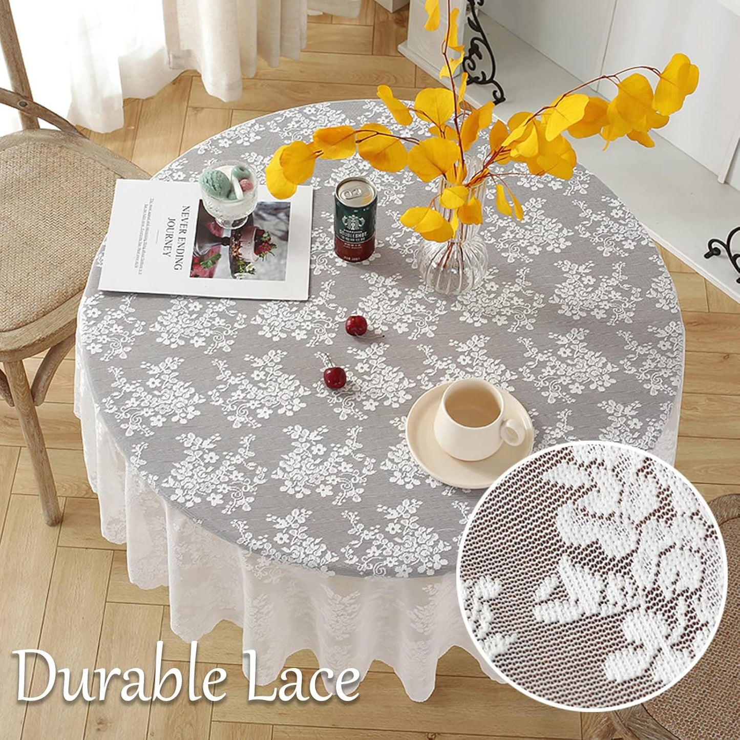 Jeloris Round Lace Tablecloth with Elegant Scalloped Bottom for Any Special Event Such as Wedding, Birthday Party, Baby Shower, Anniversary (78 inch, Style 1)