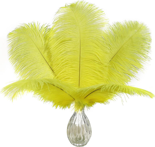 Ballinger Fluorescent Yellow Ostrich Feathers - 24Pcs 8-10inch Feathers Bulk for Vase, Party Centerpieces, Mardi Gras Decorations and Home Decor