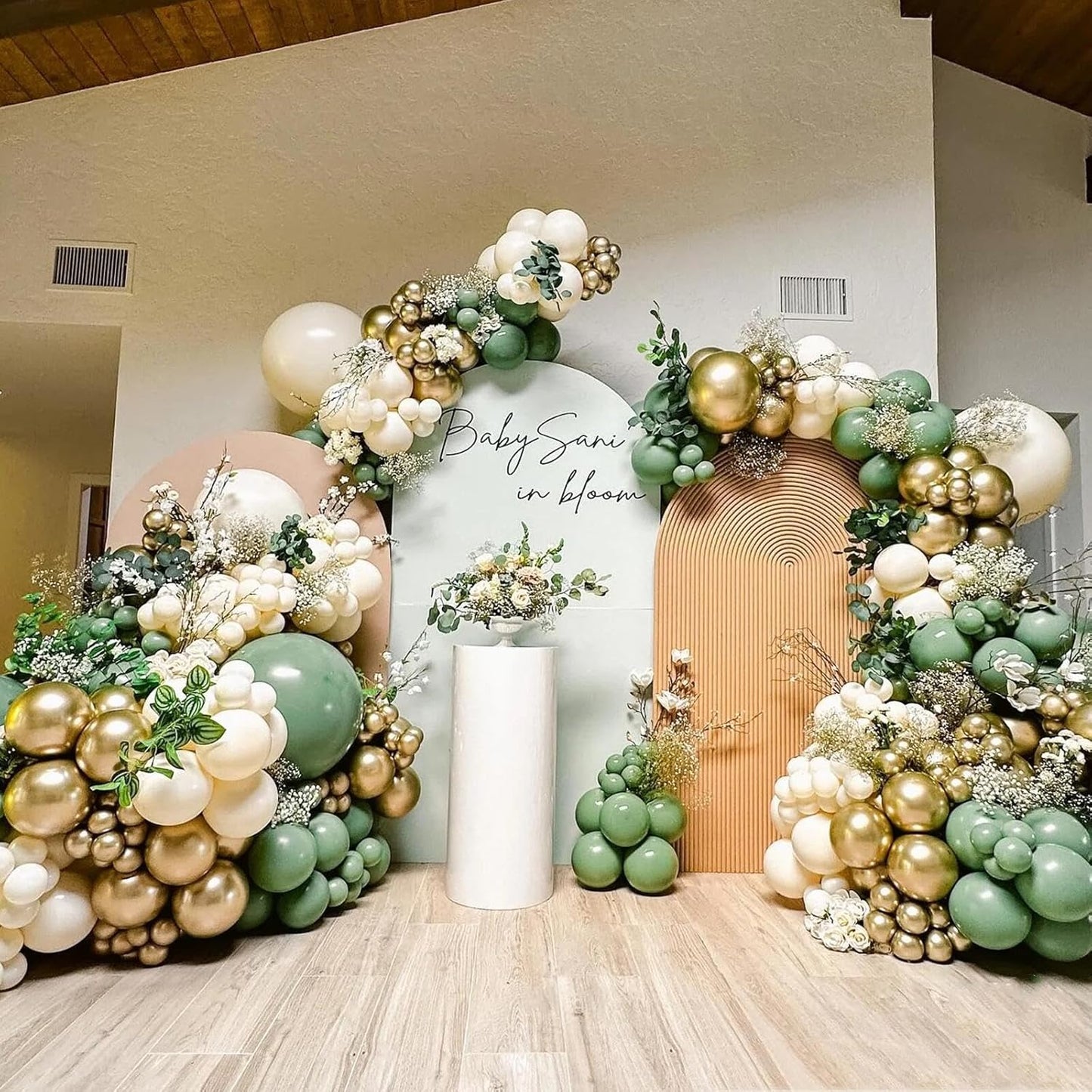 412Pcs Sage Green White Sand Gold Balloons Garland Arch Kit,18 12 10 5 Inch Different Sizes Balloons for Baby Shower Wedding Birthday Gender Reveal Party Decoration