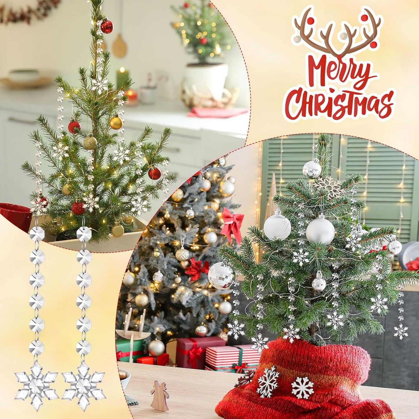 Nuenen 100 Pcs Acrylic Hanging Crystals for Centerpieces Chandelier Clear Crystal Garland Strands Ornament Acrylic Clear Beads Prisms Pendant for Christmas Tree Window Home Decoration(Snowflake)