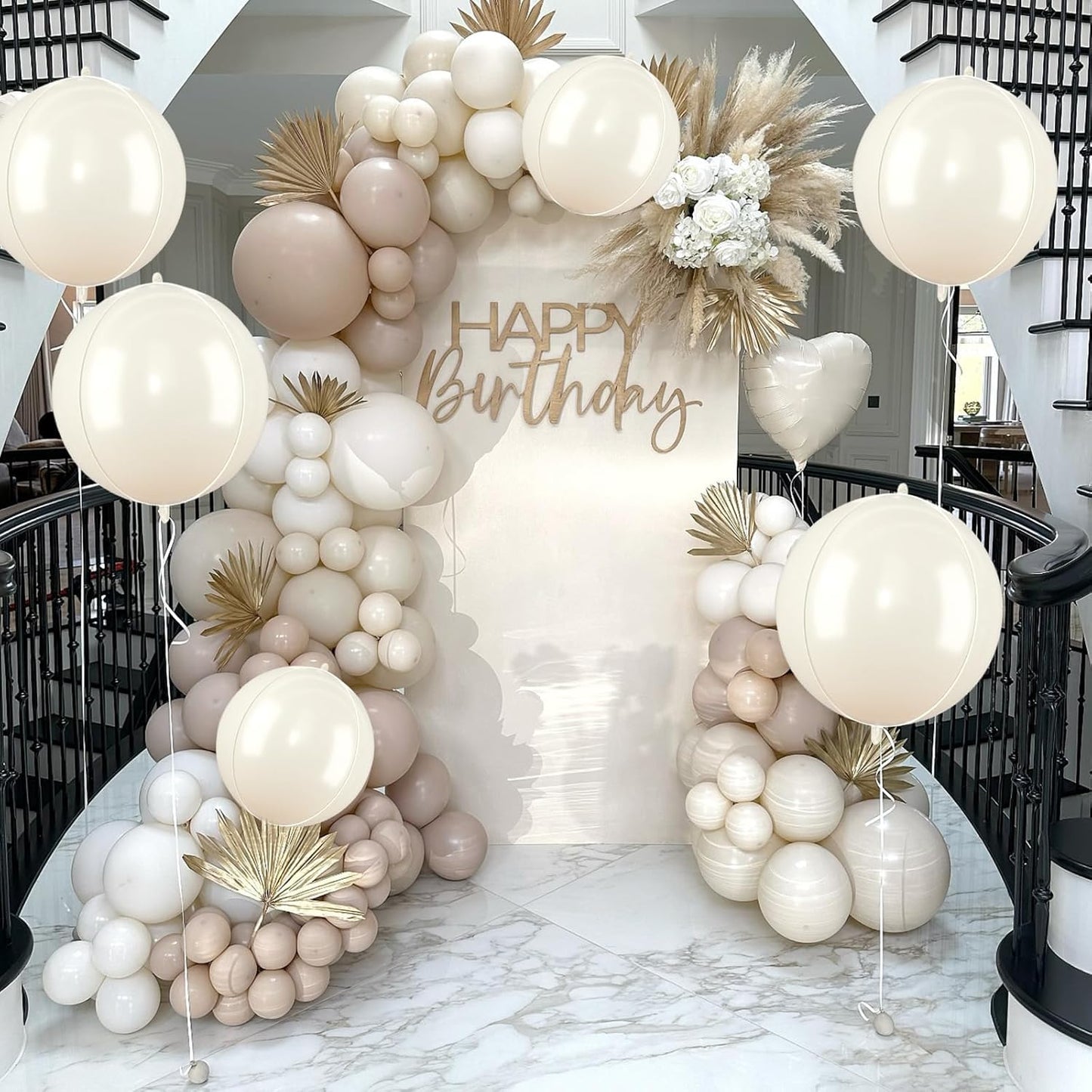 Beige Giant Foil Balloons, 6Pcs Large Metallic Cream Round Balloons, 22 Inch Big Round Foil Balloon for Cream Birthday Party Baby Shower Wedding Decorations