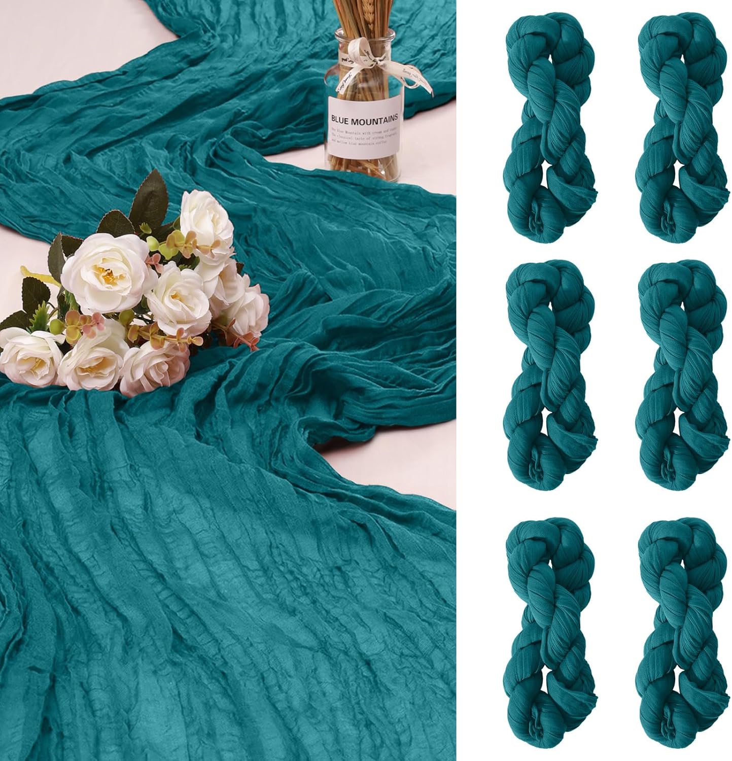 6 Pack Cheesecloth Table Runner 10Ft Christmas Gauze Boho Table Runners for Wedding Decor Bridal Shower Decorations(35" x 120")