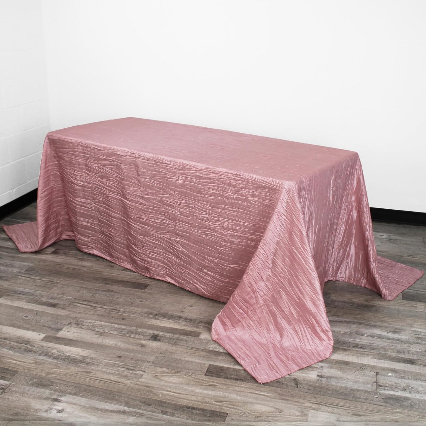 YOUR CHAIR COVERS - 90 x 132 inch Rectangular Crinkle Taffeta Tablecloth - Dusty Rose, Rectangle Table Linens for 6 ft Rectangular Tables, Wedding Crushed Table Cloth