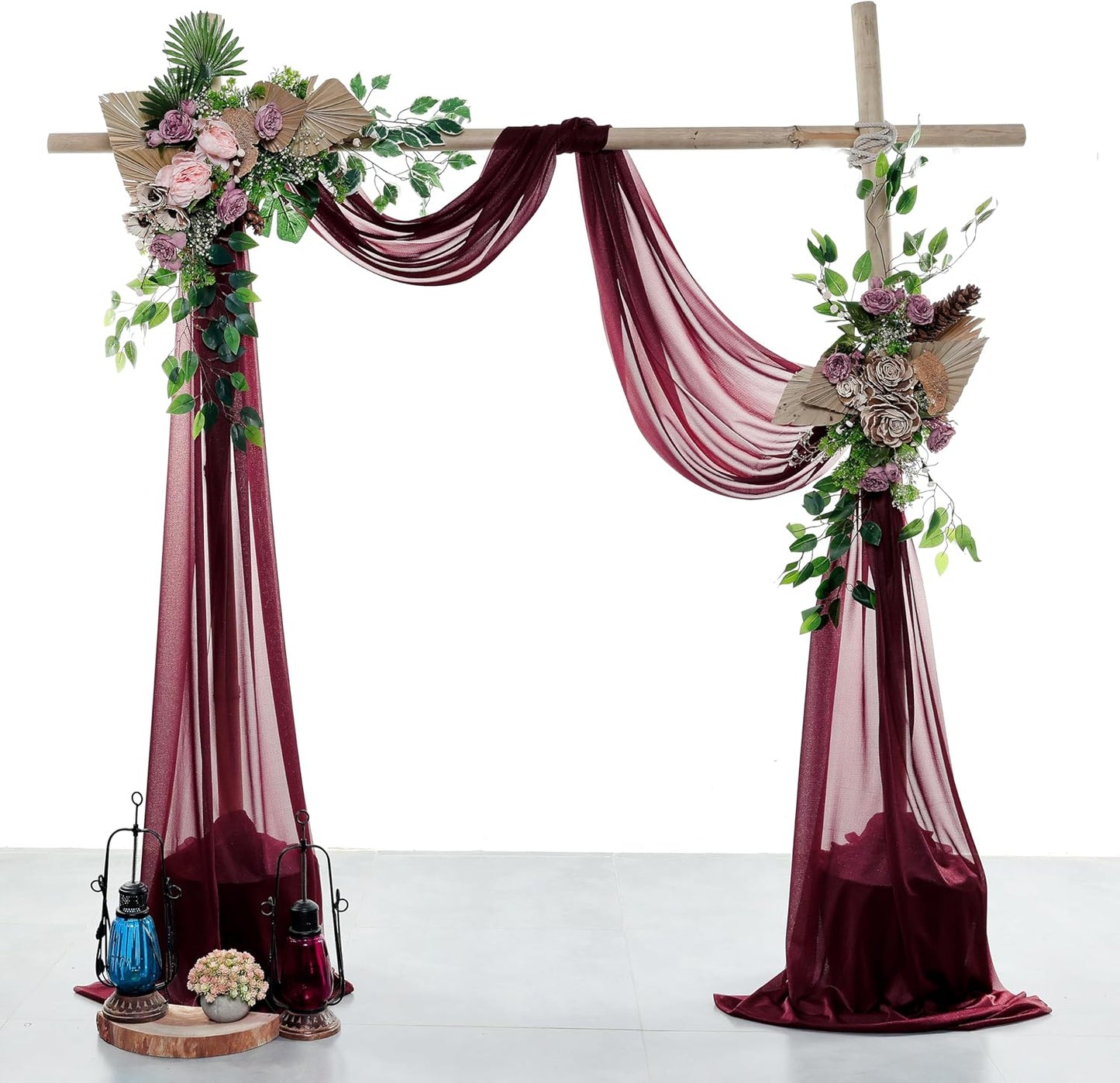 VDS Pack of 1 Panel (30 Inch X 100 Feet) Wedding Arch Draping Fabric Sheer Chiffon Fabric Drapery for Wedding Ceremony Reception Swag Backdrop Canopy Chuppah ARBO Altars Decoration (Burgundy)