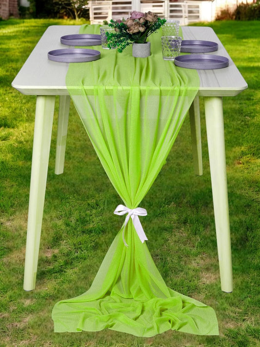 MDS 5 Pack 10ft Chiffon Table Runner 29 x 120 Inches Sheer Wedding Runner Romantic Rustic Table Runner for Wedding Decorations, Birthday Parties, Bridal Shower Party Arch Decor - Parrot Green
