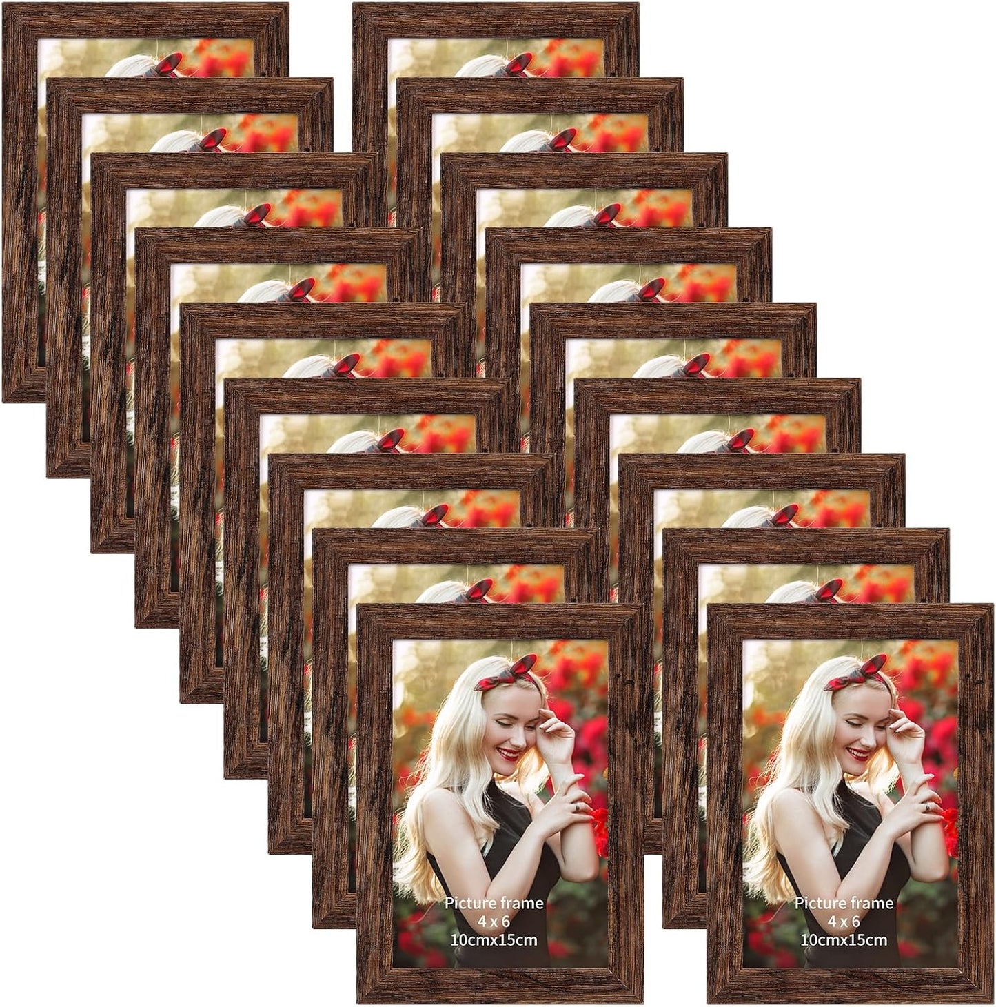 PETAFLOP Wooden Bulk 4x6 Picture Frame Set of 18, Rustic Brown Photo Frames Fits 4 by 6 for Wall or Tabletop Display