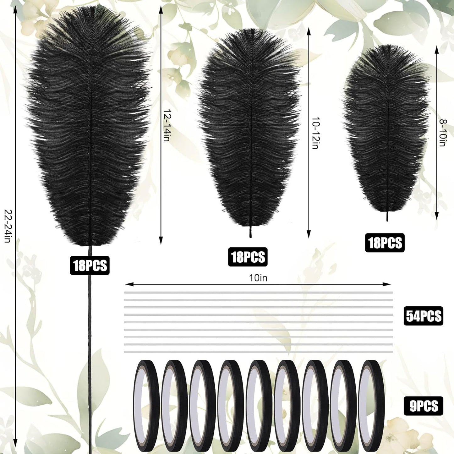 Yuxung 6 Sets Wedding Table Centerpiece Accessories Including 159 Pieces Natural Ostrich Feather Bulk Plastic Vases and Beads Necklaces for Wedding Home Party Centerpiece Supplies(Black)