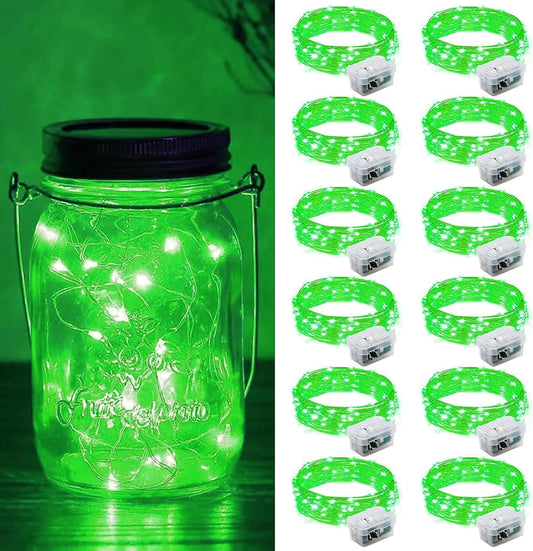 ZGWJ 12 Pack Fairy Lights Battery Operated, 7ft 20 Mini LED Fairy String Lights Silver Wire 3 Modes for DIY, Parties, Wedding, Bedroom, Halloween Christmas Decoration Green