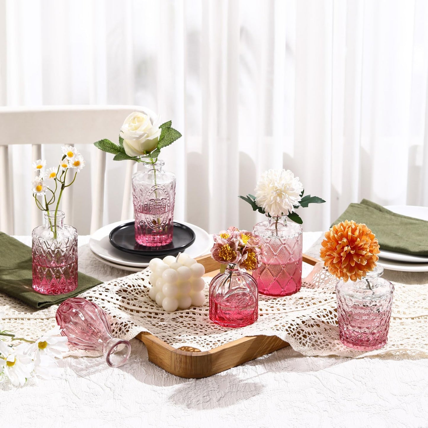 Bud Vases in Bulk 30, Pink Glass Vases for Centerpieces, Small Vase for Flowers, Small Flower Vase for Centerpieces, Mini Vintage Vases for Wedding Table Decor