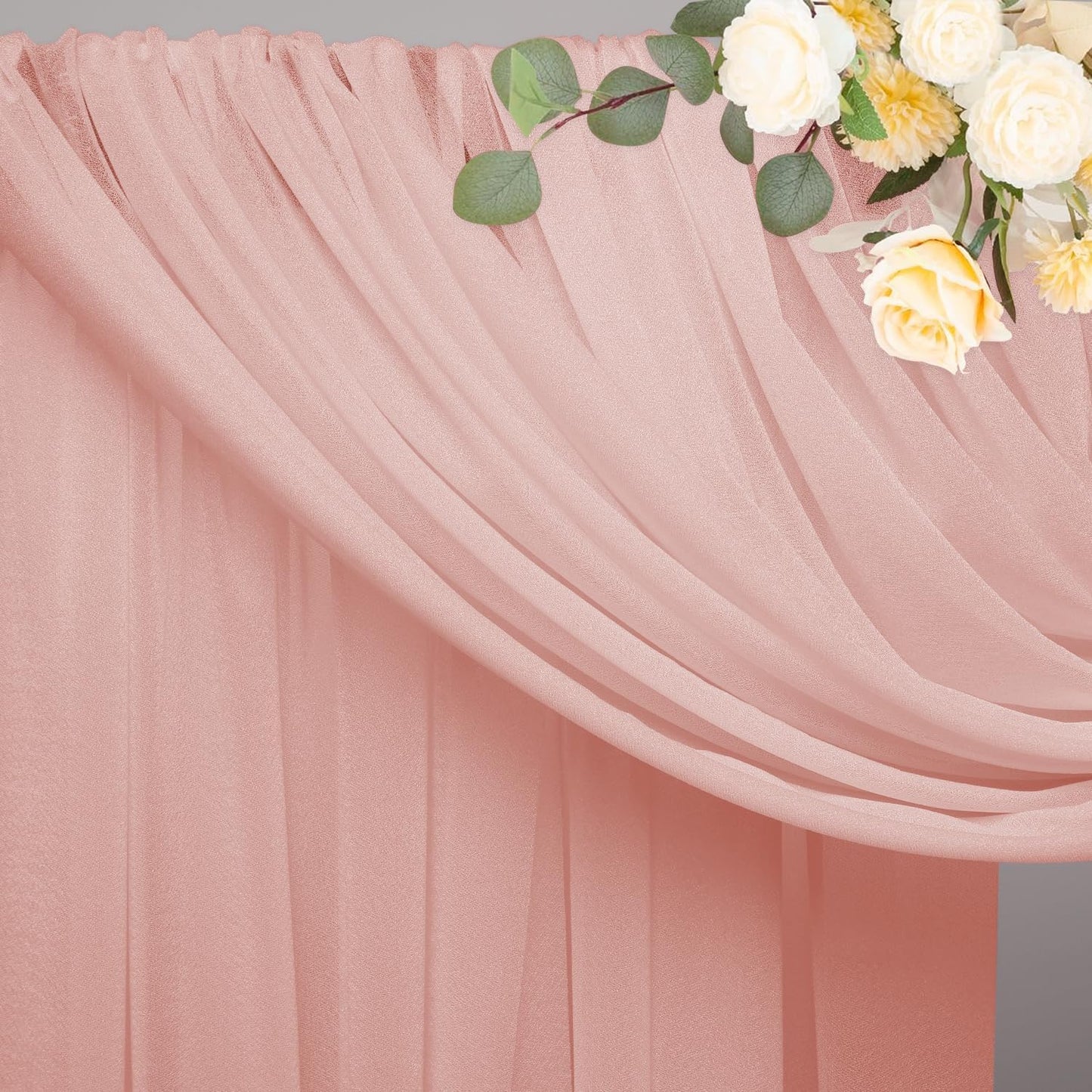 Wokceer Blush Wedding Arch Draping Fabric Backdrop 4 Panels 28.7" X 20FT Sheer Drapes Fabric for Wedding Arbor Ceremony Party