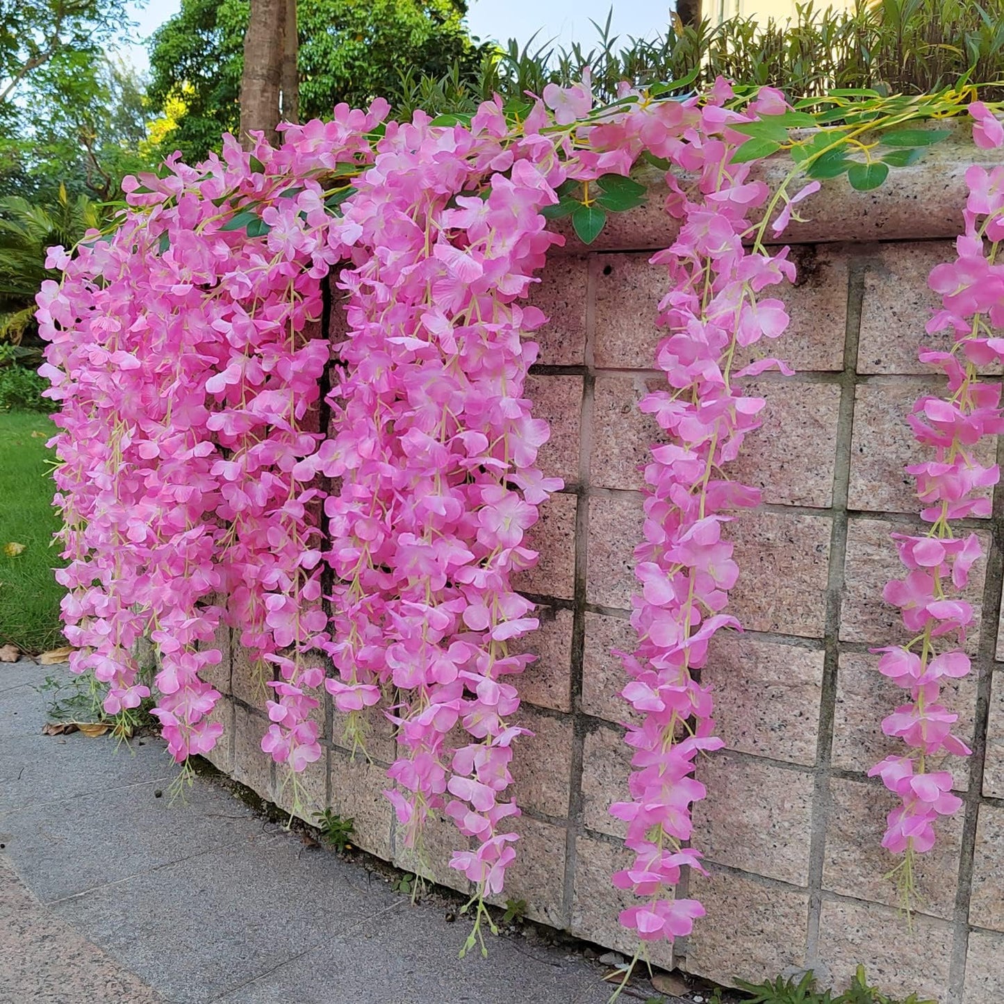 24 Pack Artificial Fake Wisteria Vine Ratta (3.75 Feet) Hanging Garland Silk Flowers String Home Party Wedding Decor(Pink)