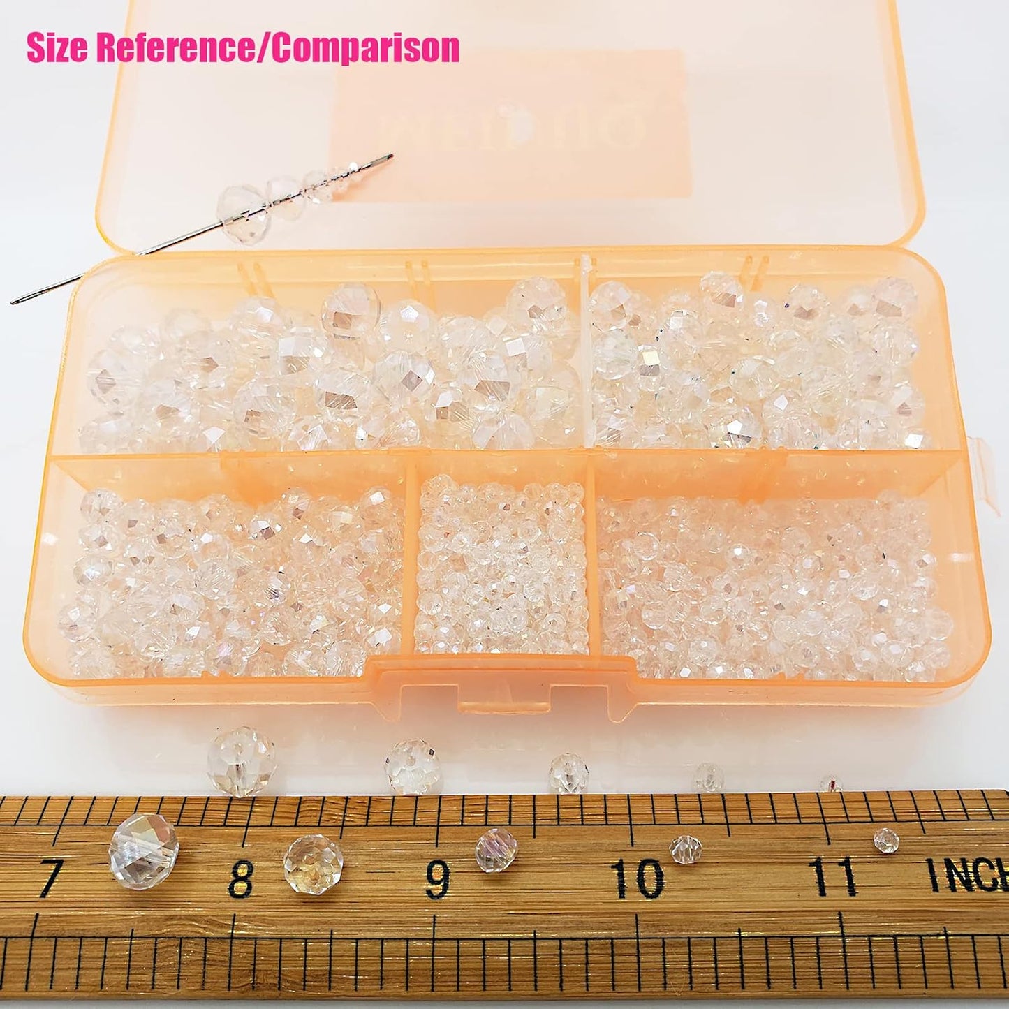 2-10mm Briolette Rondelle 810pcs White AB Crystal Glass Beads Faceted Shape Crystal Spacer Beads for Bracelet Necklace Decorative Hand Jewelry Making (2/4/6/8/10mm White AB)