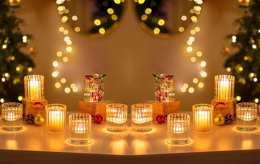 Hewory 24PCS Small Glass Hurricane Candle Holders Bulk - Short Clear Cylinder Vases for Centerpieces, Low Ribbed Vase for Wedding Reception Anniversary Baby Shower Events Party Home Table Decor